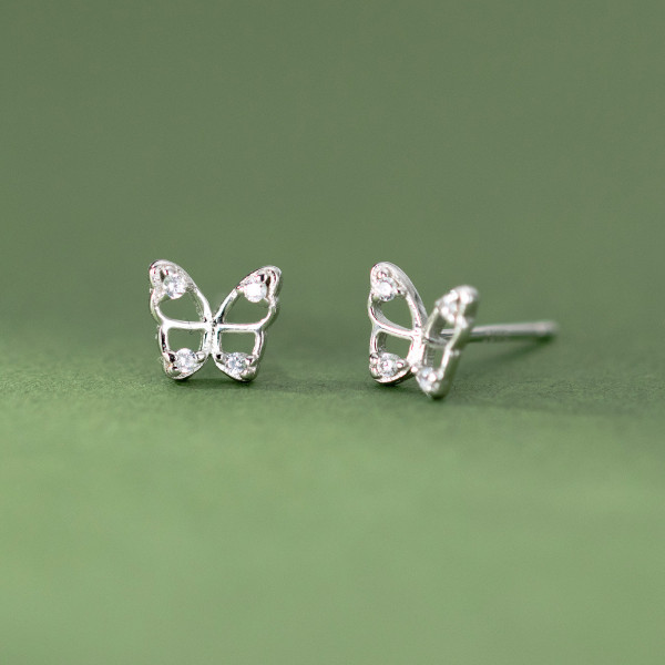 A40704 s925 sterling silver simple rhinestone hollowed butterfly stud sweet trendy earrings
