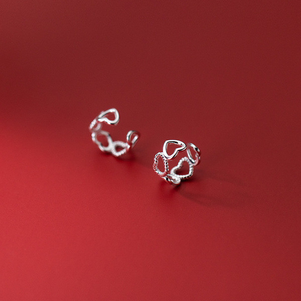 A33278 s925 sterling silver clipon trendy simple hollowed heart sweet chic earrings
