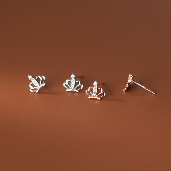 A33892 s925 sterling silver unique fashion rhinestone hollowed crown chic earrings