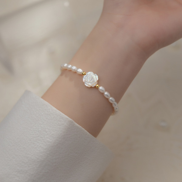 A36951 s925 sterling silver shell pearl charm bracelet