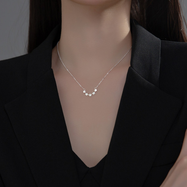 A35385 s925 sterling silver stars necklace