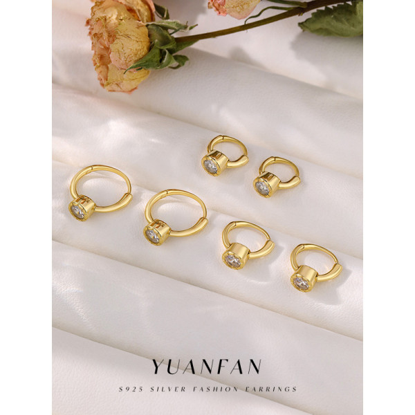A40870 s925 sterling silver minimalist cubic zirconia circle fashion square earrings