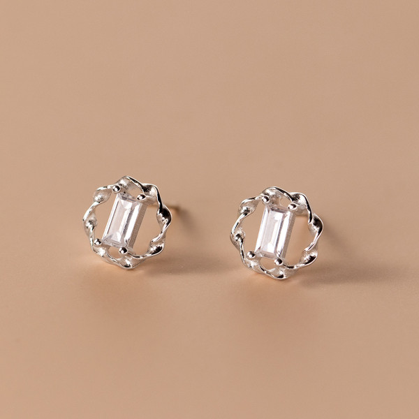 A39525 s925 sterling silver square rhinestone stud design trendy elegant earrings