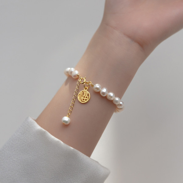 A36065 s925 sterling silver hollowed pearl charm bracelet