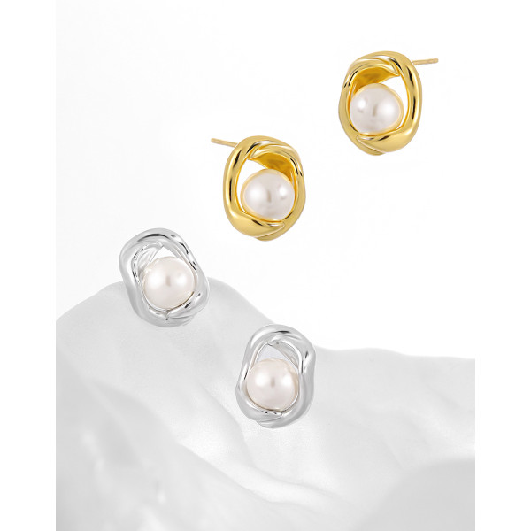 A41810 unique elegant pearl s925 sterling silver stud earrings