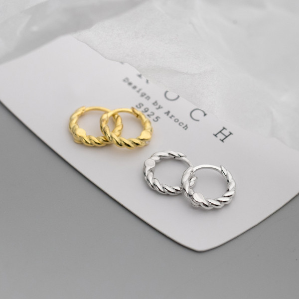 A37045 s925 sterling silver trendy twist short circleM earrings