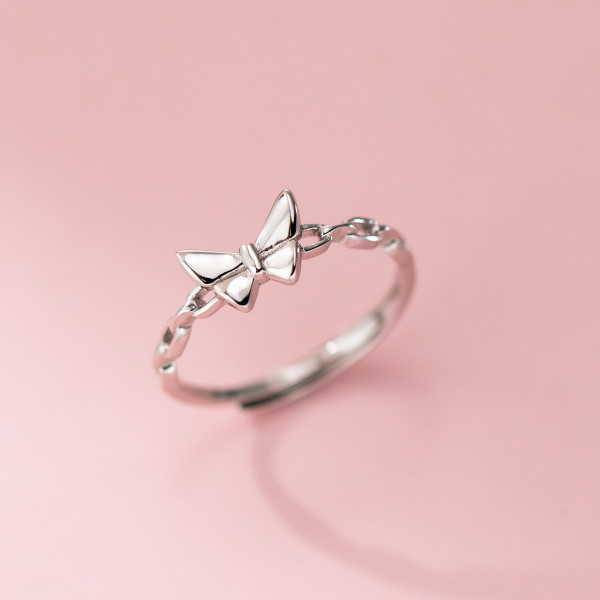 A45889 s925 sterling silver trendy sweet butterfly chain bar ring