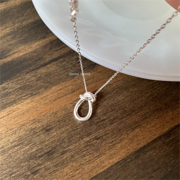 A39910 sterling silver twist simple elegant necklace