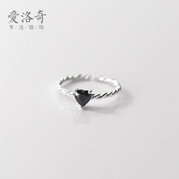 A33522 s925 sterling silver simple trendy rhinestone heart twist adjustable ring