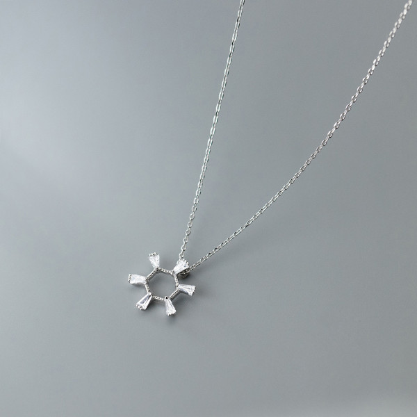 A36740 s925 sterling silver chic simple circle hexagon geometric rhinestone necklace