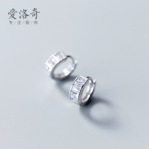A42208 s925 silver simple rhinestone sweet short hoop elegant trendy earrings