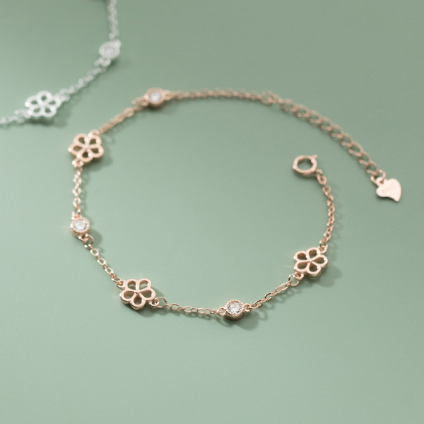 A38926 s925 sterling silver hollowed rhinestone charm sweet trendy elegant bracelet