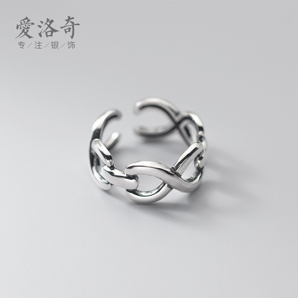 A32151 s925 sterling silver unique chic silver hollowed braided ring