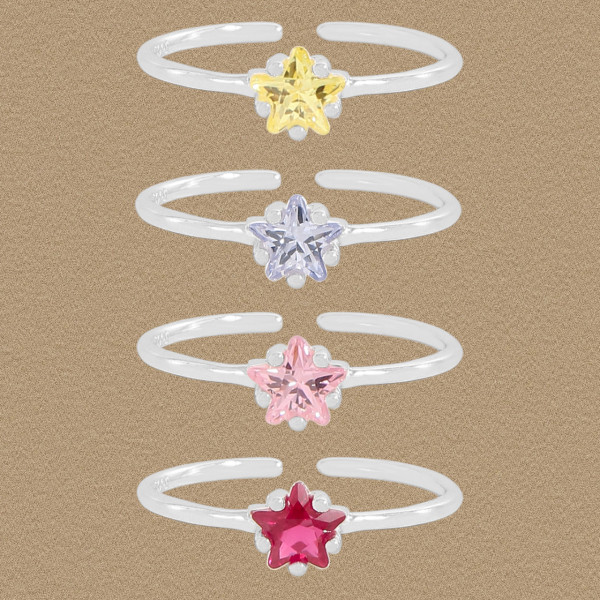 A45914 simple colorful stars cubic zirconia sterling silver s925 ring