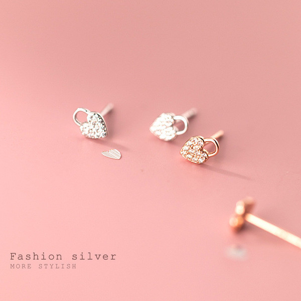 A32248 s925 sterling silver unique chic sweet rhinestone heart earrings