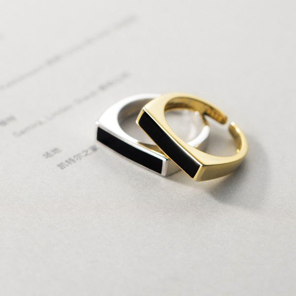 A36561 s925 sterling silver black square ring
