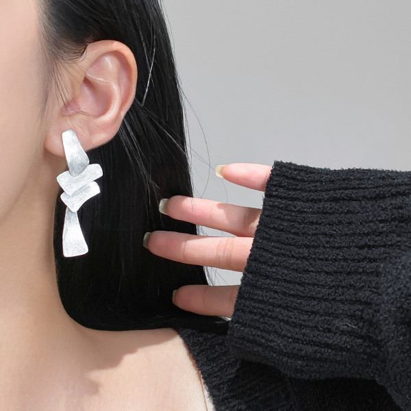 A46296 s925 sterling silver simple geometric square stud earrings