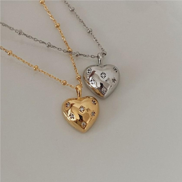 A37691 sterling silver cubic zirconia heart necklace simple necklace