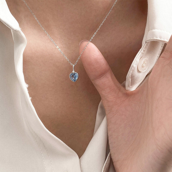 A43733 s925 sterling silver trendy sweet unique heart rhinestone necklace