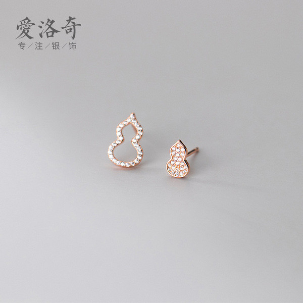 A31578 s925 sterling silver cute hollowed rhinestone asymmetric cute earrings