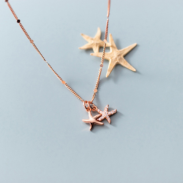 A32424 s925 sterling silver trendy rhinestone starfish necklace