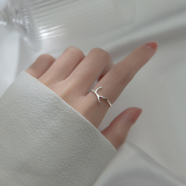 A36537 s925 sterling silver christmas simple adjustable trendy tree deer ring