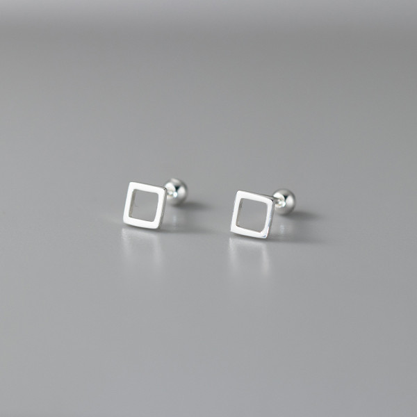 A44899 s925 sterling silver sweet dainty hollowed square stud earrings