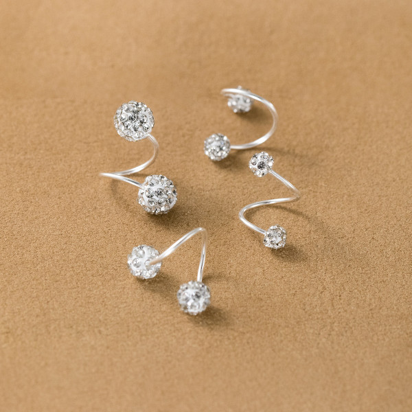 A45701 silver sweet extra sparkling rhinestone ball weave earrings