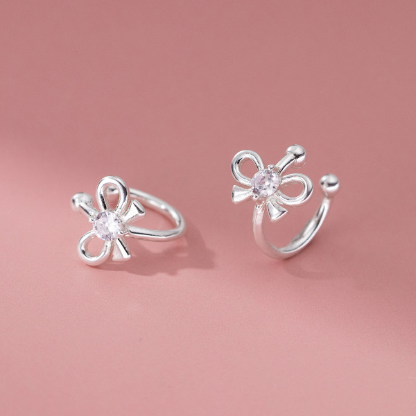 A40793 s925 sterling silver sweet rhinestone butterfly clipon trendy elegant earrings