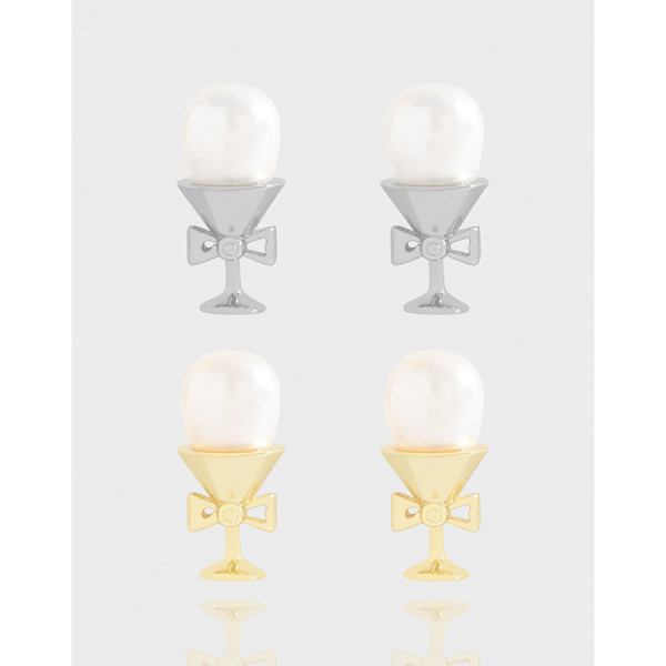 A43284 design natural pearl stud sterling silver s925 earrings