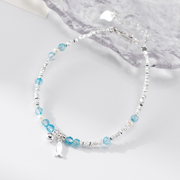 A45793 s925 sterling silver trendy sweet dainty pearl charm bracelet