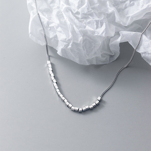 A34144 s925 sterling silver square geometric necklace