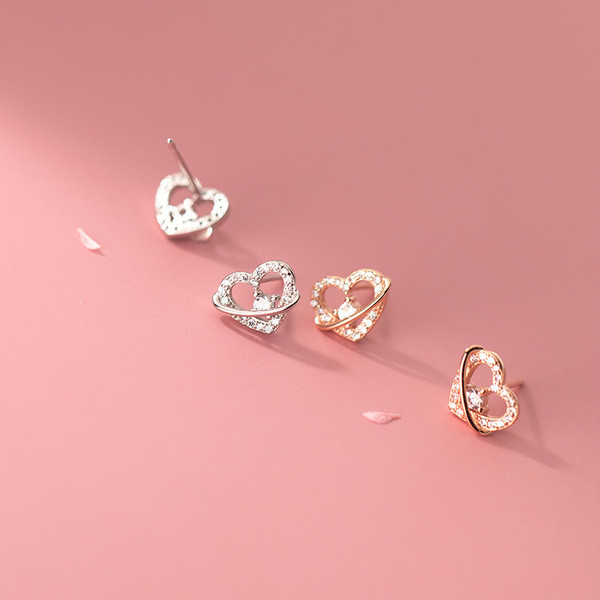 A33170 s925 sterling silver trendy sparkling heart earrings