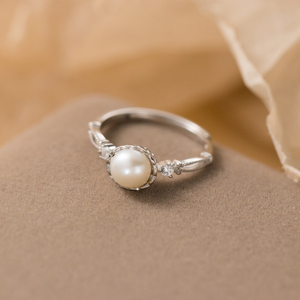 A45163 s925 sterling silver trendy sweet rhinestone pearl ring