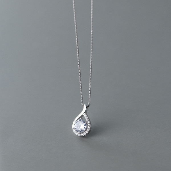 A35242 s925 sterling silver teardrop rhinestone hollowed necklace
