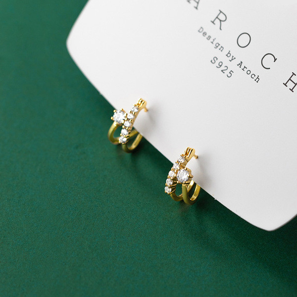 A33795 s925 sterling silver short rhinestone doublelayer dangleearrings