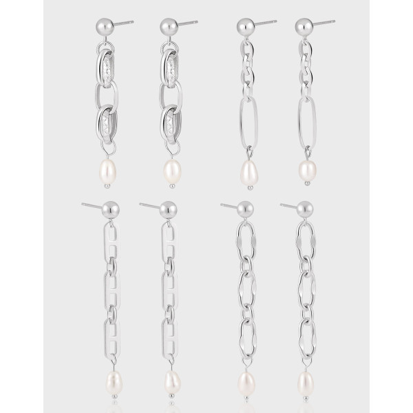 A41205 elegant fringe chain bar fresh water pearl s925 sterling silver stud earrings