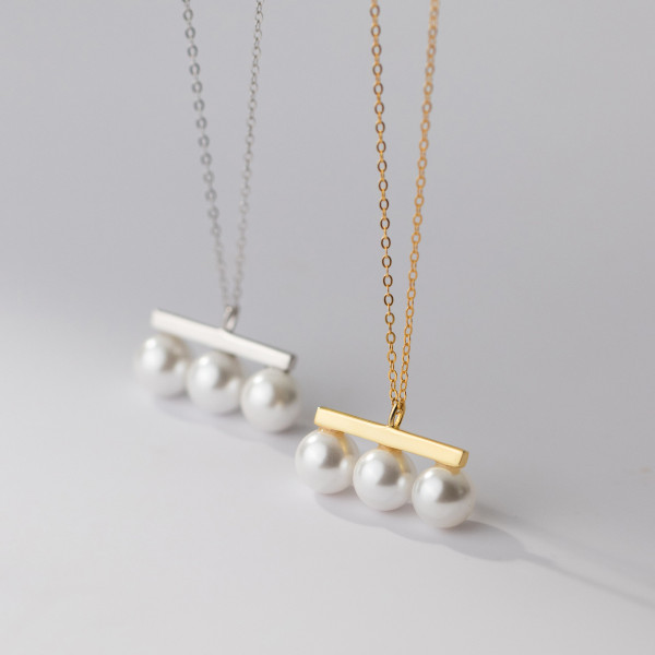 A38368 s925 sterling silver wood artificial pearl dainty choker necklace