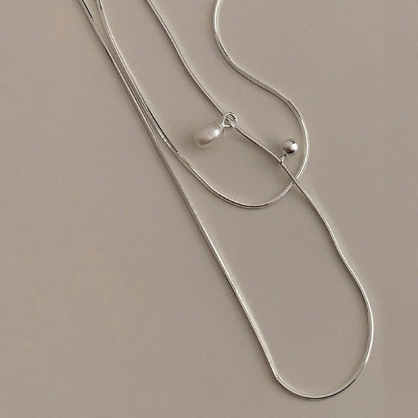 A41531 s925 silver pearl bead vintage simple elegant doublelayer necklace