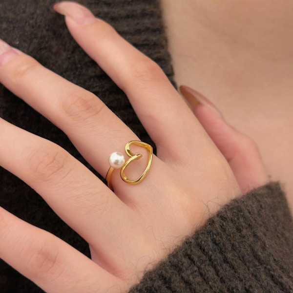 A42739 simple s925 sterling silver pearl heart design unique ring