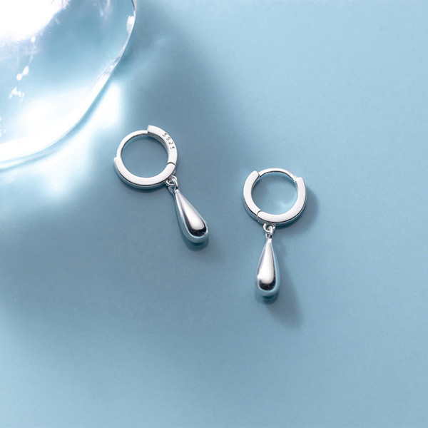 A31586 s925 sterling silver chic teardrop simple short geometric earrings