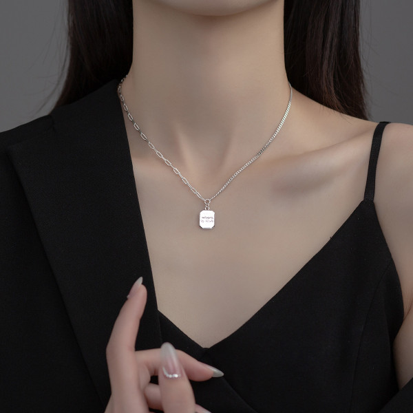 A37850 s925 sterling silver simple initial square design unique necklace