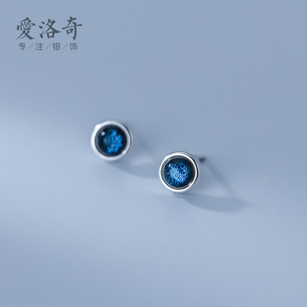 A31810 s925 sterling silver blue glass earrings