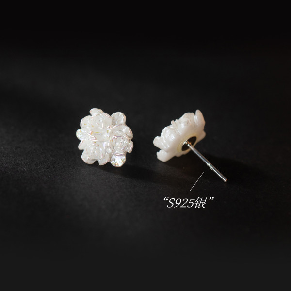 A37433 s925 sterling silver white flower stud trendy design earrings