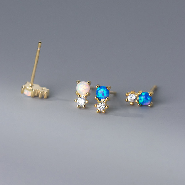 A38039 s925 sterling silver rhinestone artificial opal stud design earrings