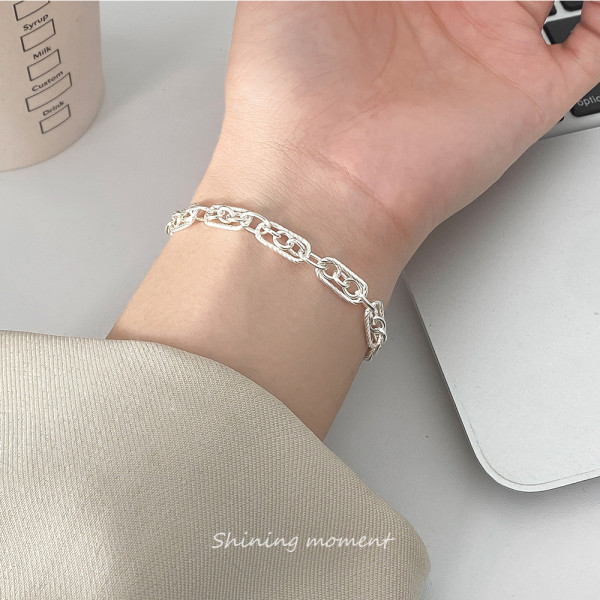A45941 s925 silver trendy sweet oval chain bar charm bracelet