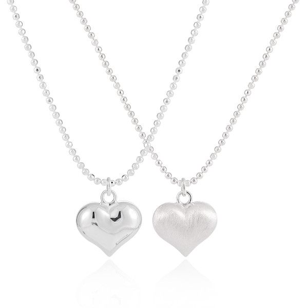A44222 bead s925 sterling silver simple heart heartshape necklace