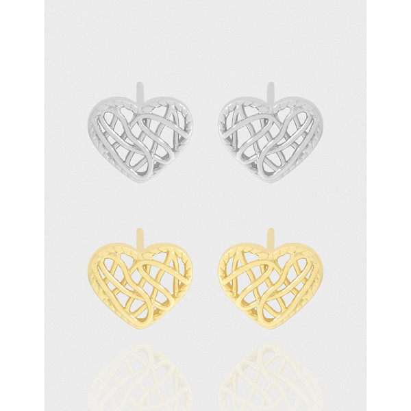 A43661 hollowed bar heart sterling silver s925 stud earrings