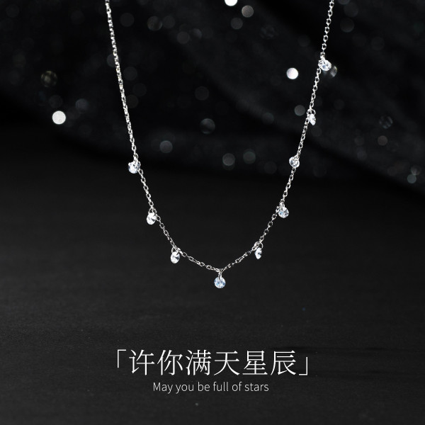 A44375 s925 silver trendy sweet unique simple rhinestone necklace