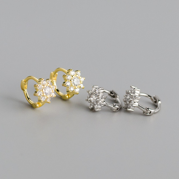 A43438 s925 silver christmas snowflake rhinestone flower earrings